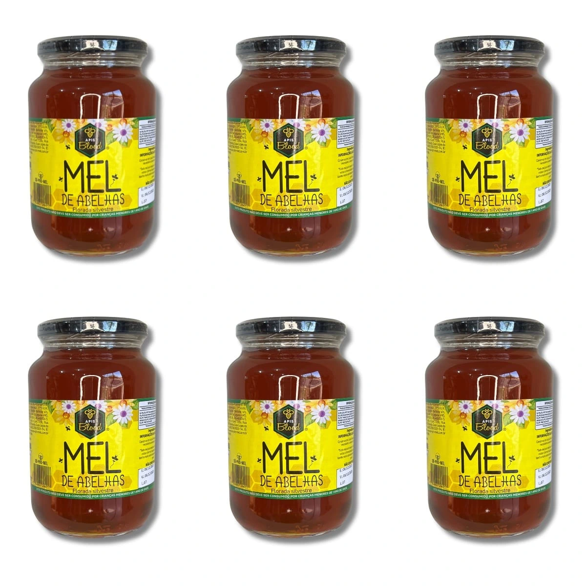 Caixa 6 Unid. Pote de Vidro Mel 800g – Mel Apis Blood